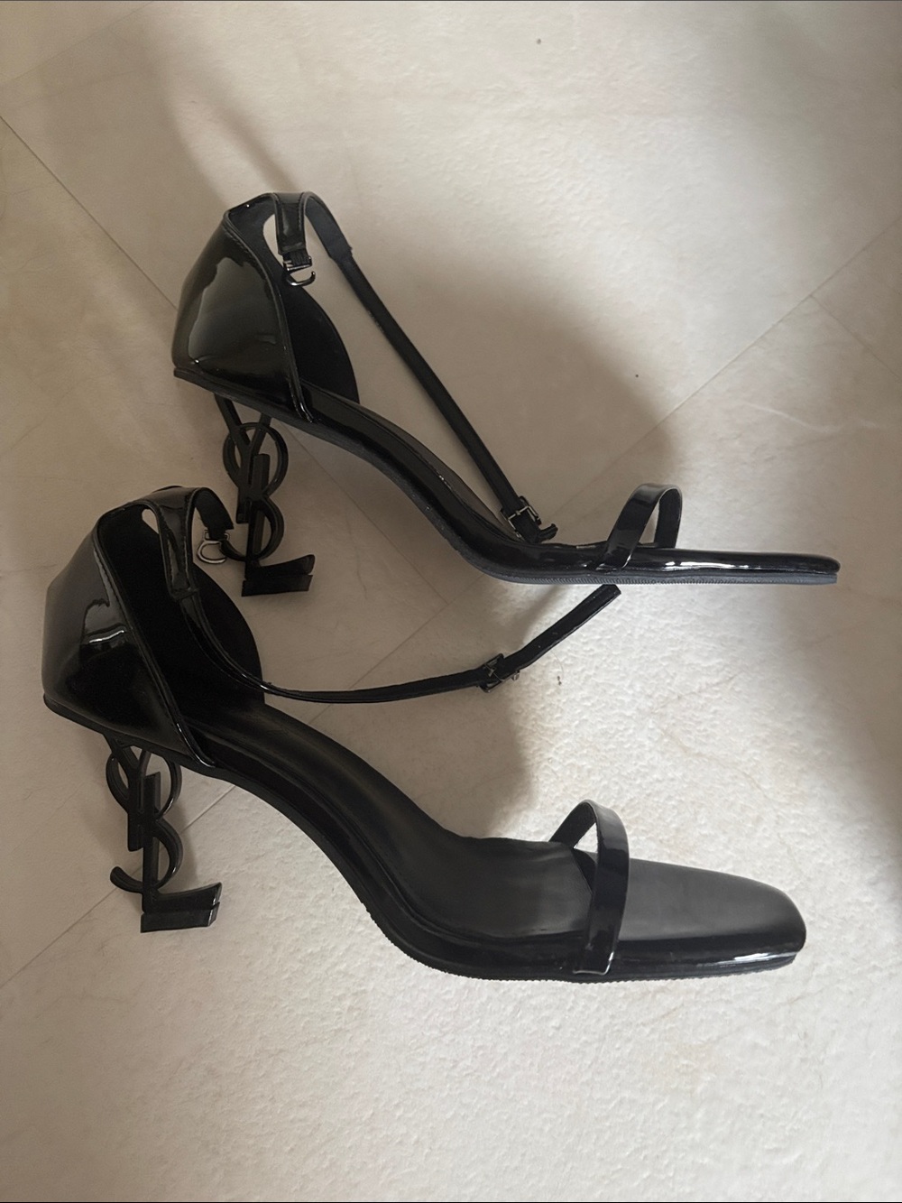 Women's Black Patent Strappy Heel Sandals